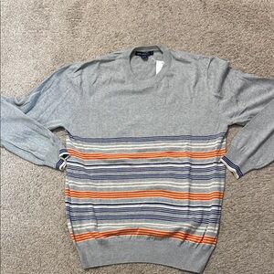 French Connection Gray Sweater with Orange and Blue Stripes